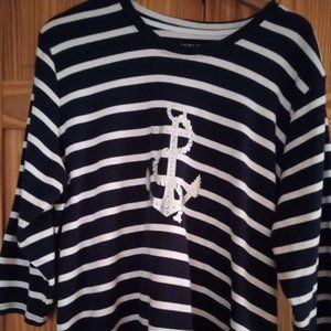 Laura Scott Navy Blue/White Striped Top